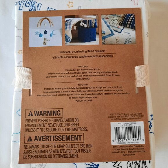 ED Ellen Degeneres "Doodle Dog" 100% Cotton Fitted Crib Sheet Off White Multi - Picture 2 of 3